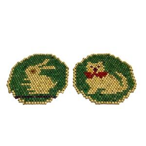 vintage‎ wooden trivet 70's bunny & dog set of 2 Kitchen Hot Pan Holders